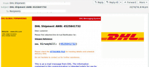 sample of fake DHL email