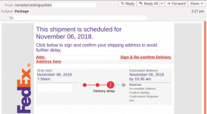 sample of fake FedEx email